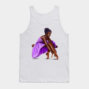 ballerina getting ready, lacing her ballet shoes - brown skin ballerina. Top 10 Best ballerina gifts. Top 10 gifts for black women Tank Top